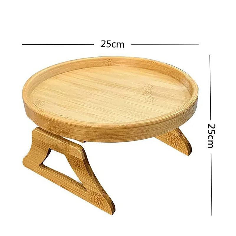 Wholesale Bamboo Furniture Wooden Clip On Tray Sofa Table Bedside Wide Couches Arm Table Living Room Storage Organizer Shelf