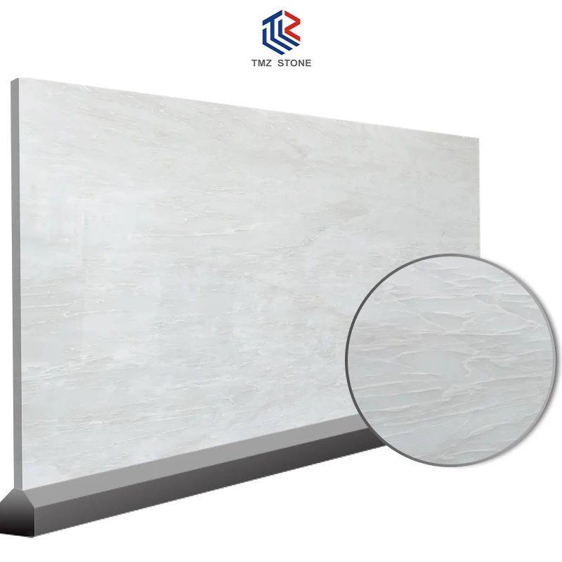 TMZ OEM/ODM Cary Ice Marble White Stone Table Top Customized Coffee Tables Mable Dining Table with Steel Base