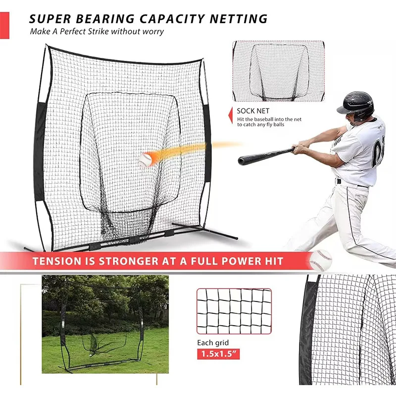 Professional Portable Adult Child Baseball Softball Training Nets 7*7 Made of PU Polyester Custom Logo Batting Practice