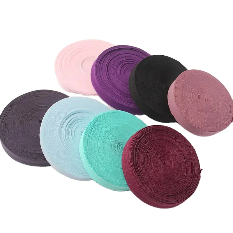 Factory free sample colorful fold over elastic band folded elastic webbing nylon plain elastic binding tape for garment adjuvant