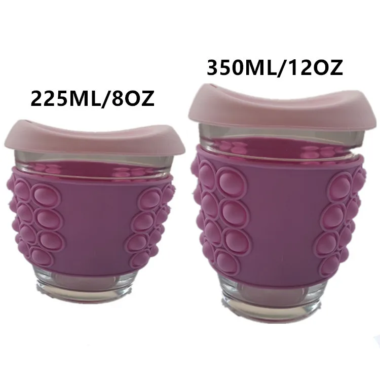 customized logo silicone borosilicate glass keep travel mug custom reusable coffee cup with lid