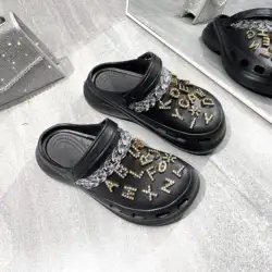 hot sell women clogs high heel thick bottom with shining rhinestone letters slippers slides for Women outdoor beach slippers