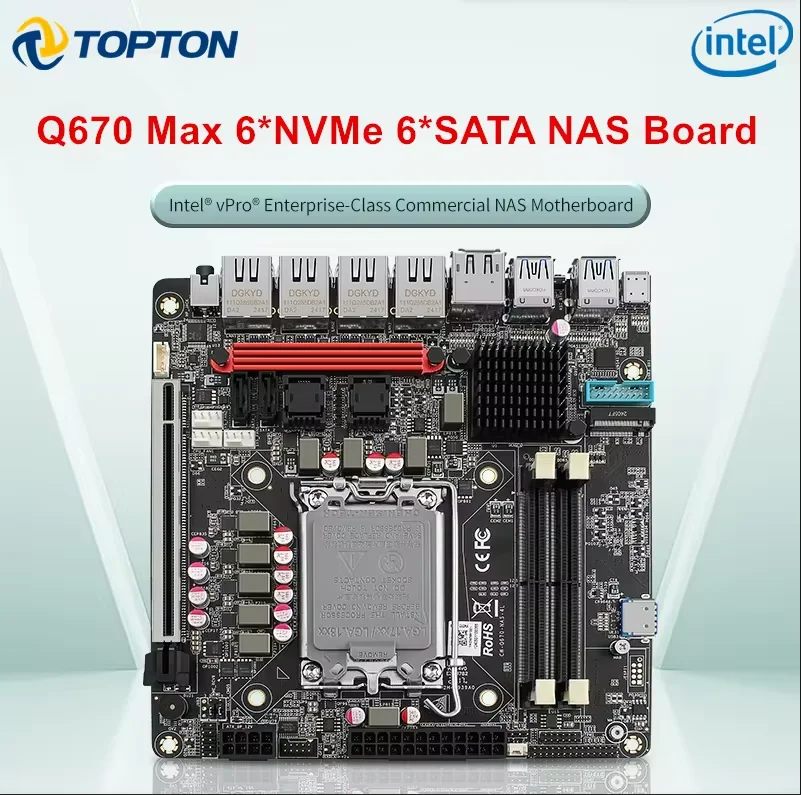 N19 vPro Q670 NAS Motherboard Suitable For 12/13/14th Gen LGA1700 CPU |6*NVMe|6*SATA3.0|2*DDR5|4X2.5G Network ITX Motherboard