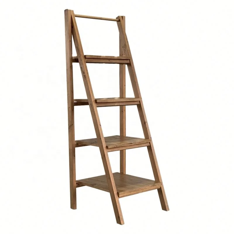 HL240 Recycled Wooden New Design Small White Ladder Bookcase Bookshelf Book Shelf Wooden