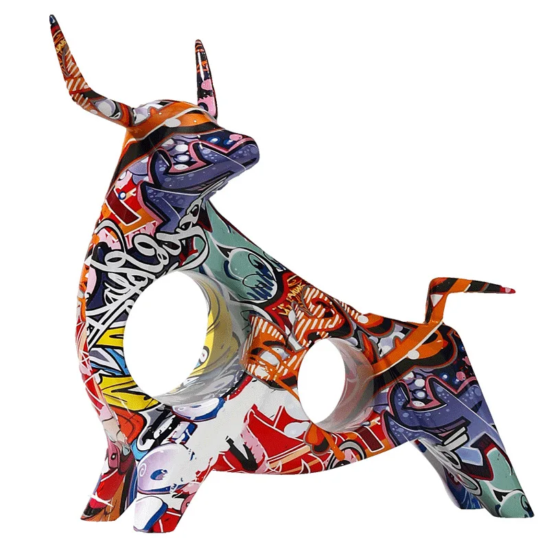 Nordic Art Graffiti Cow Ornament Creative Living Room Desktop Model Room Wine Cabinet Home Decoration Housewarming Gift