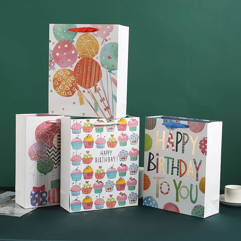 Custom Colorful  Printing Commercial Luxury Shopping Gift Paper Bag Children Birthday Party White Cardboard Paper Bags