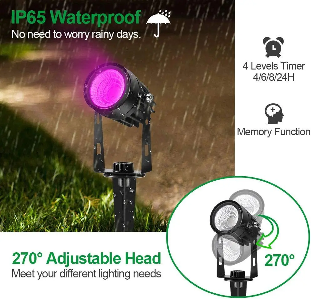 LED Garden Spotlight RGB Color Changing Dimmable BLE 2.4G Wireless Remote App Timer Group Control Outdoor LED Landscape Lighting