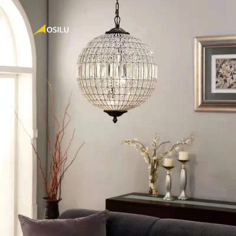 Retro Vintage Royal Empire Round Ball Style Big Crystal Modern Chandelier Lamp