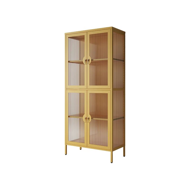 4 door wave glass cabinet wine bar display cabinet household cabinet yellow color living room furniture