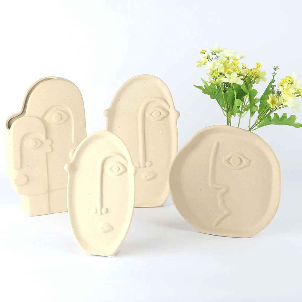 Modern Popular Fashion Antique Human Face Ceramic Stoneware Flower Vase