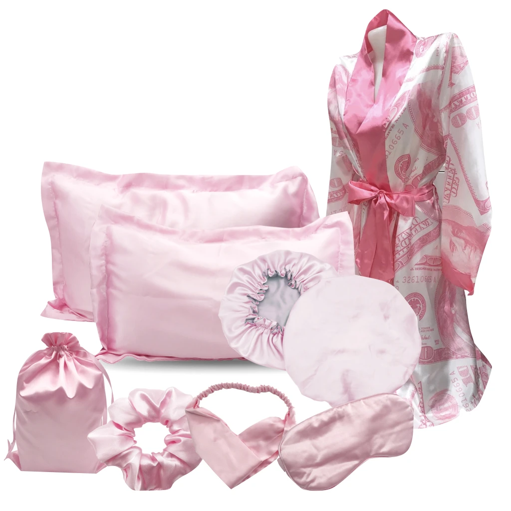 Wholesale Custom Private Logo Women Salon Silk Bonnet Headband Girl Baby Satin Robe Mommy and me Satin Robe Set