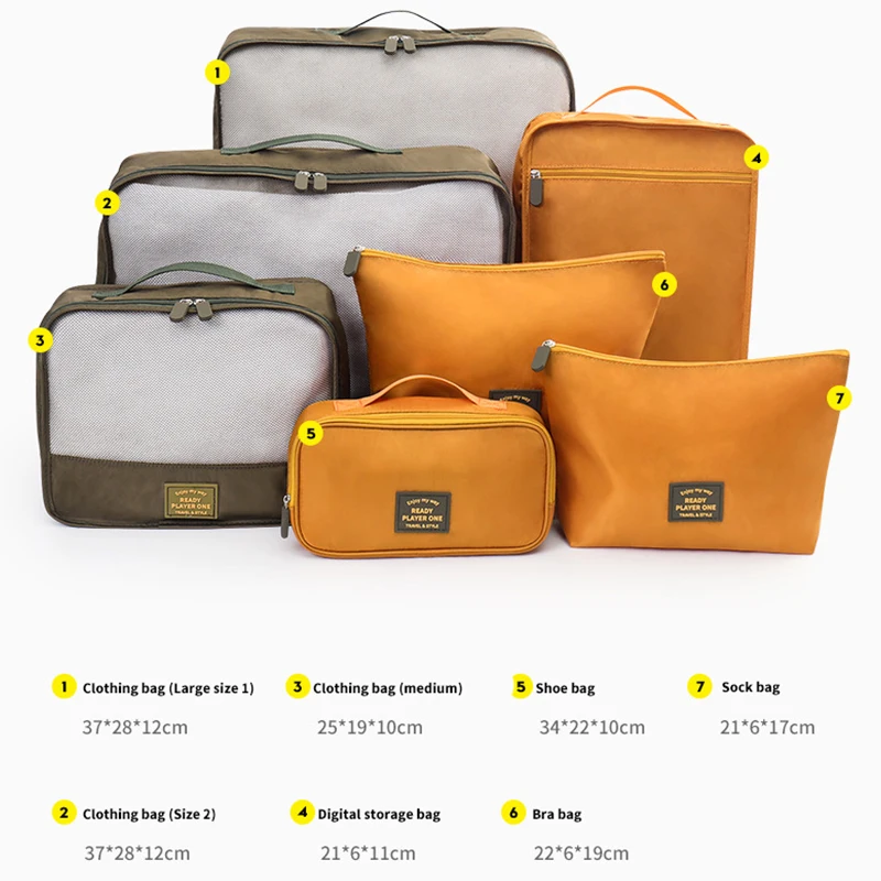 Hot Sell 7 Pcs Set Wholesale Black White Luggage Travel Organizer Packing Cubes