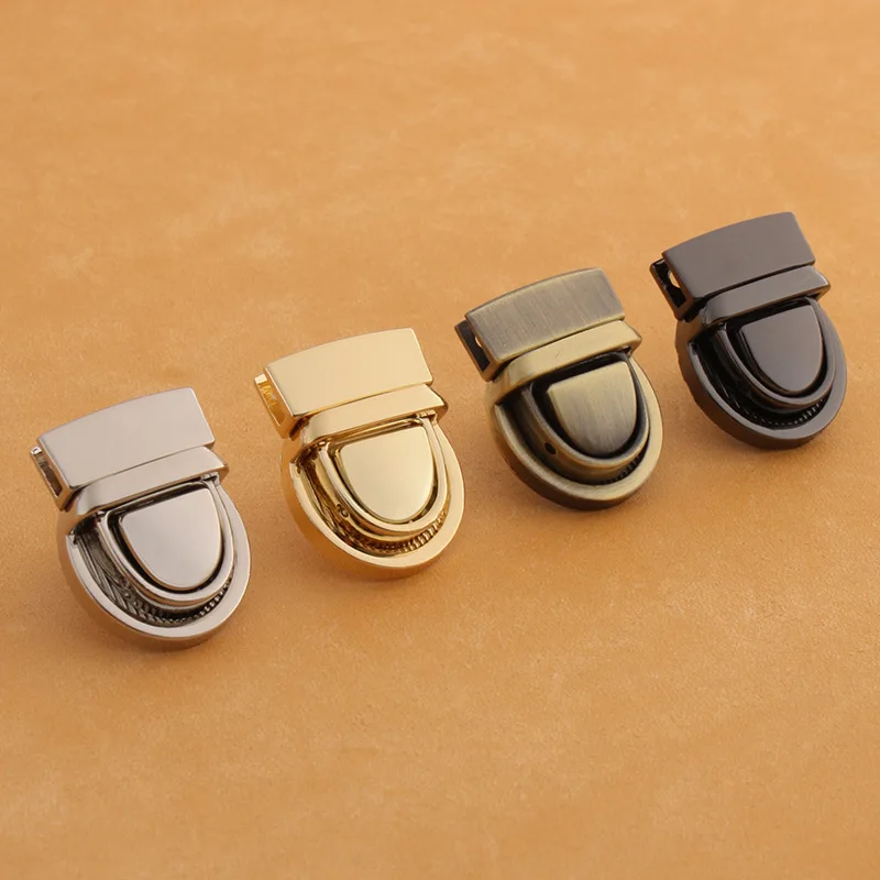 High quality  customized logo twist metal lock sets zinc alloy shiny gold color push lock for leather bag decoration