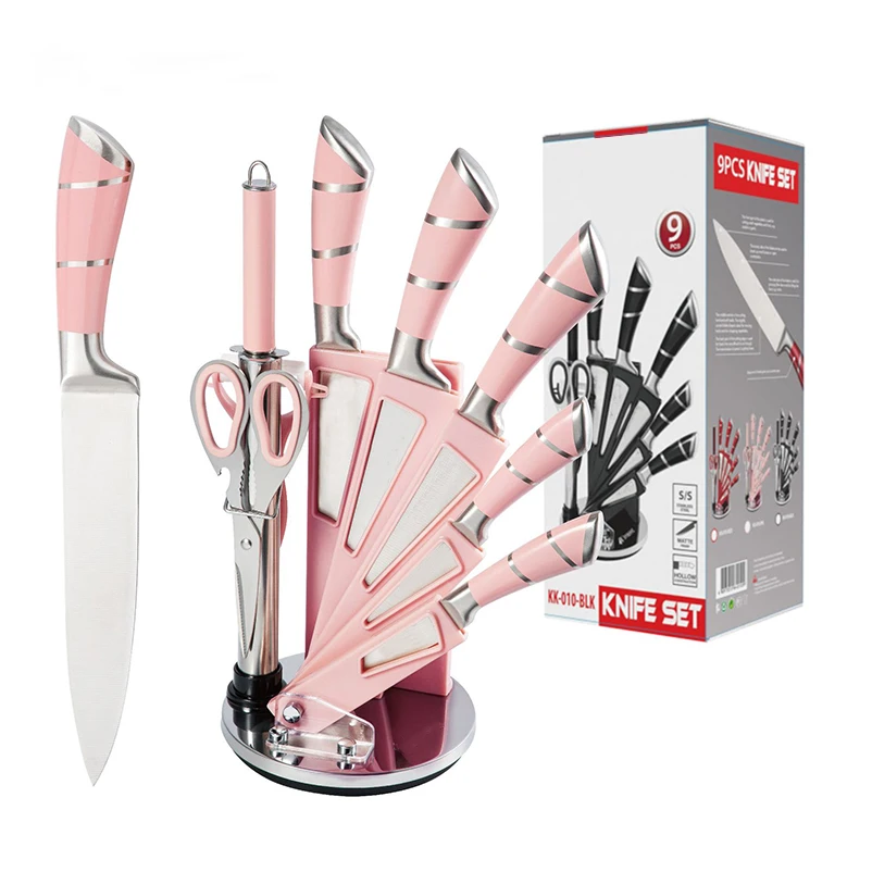Kitchen Accessories 8 Piece Set 3CR13 Stainless Steel Chef Knife Rotatable Knife Holder Multipurpose Bread Slicing Knife