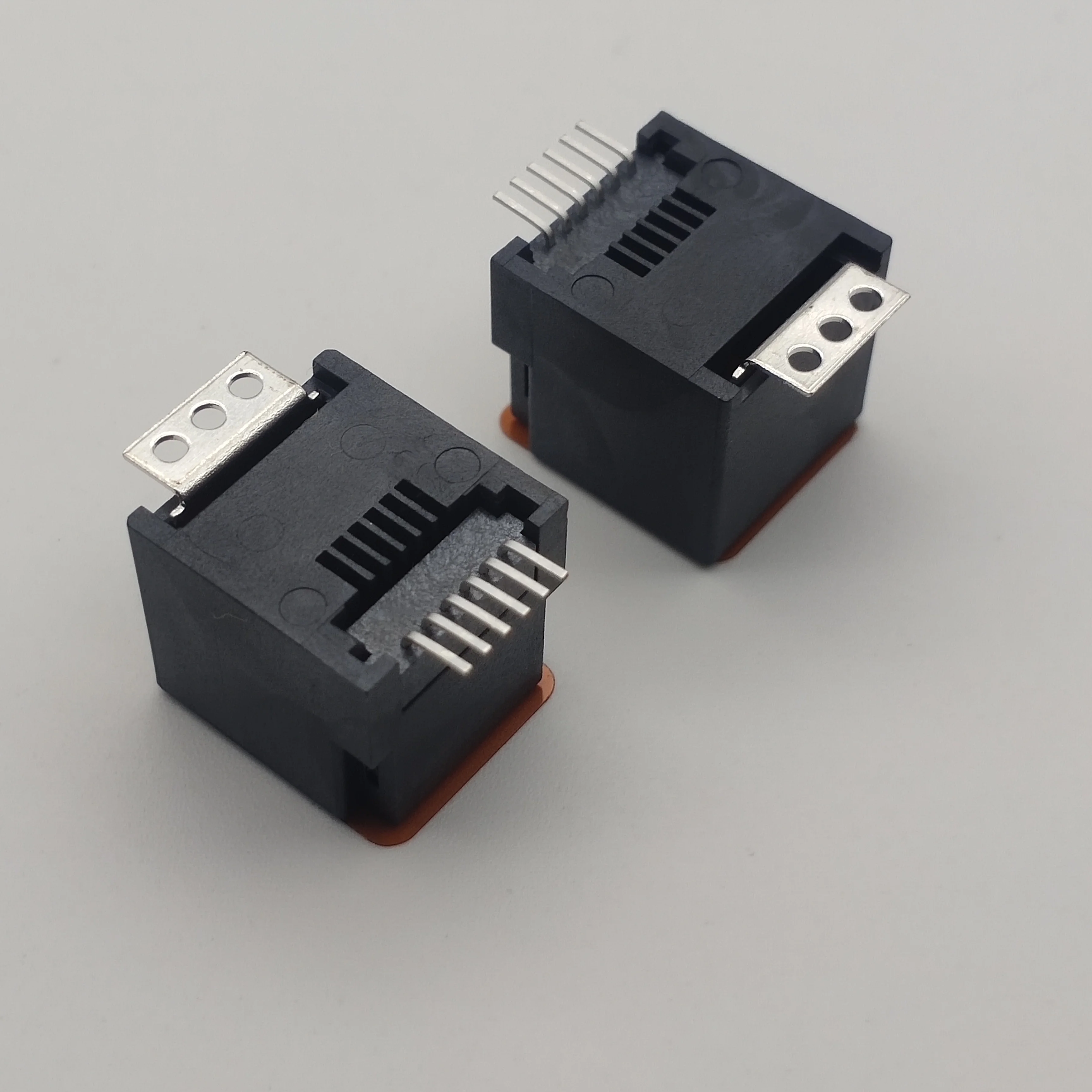 Custom Size Rj45  52 6P6C SMT Connector With Round Feet Yellow