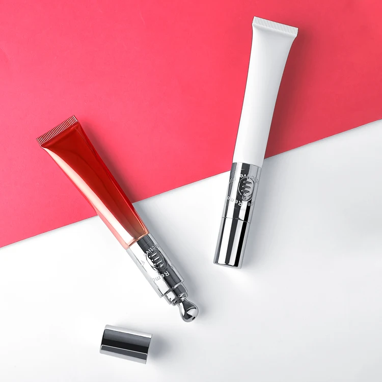 Custom Cosmetic Luxury Empty Soft Tube Packaging Vibrating Eye Cream Massage Plastic with Electric Metal Roller Applicator