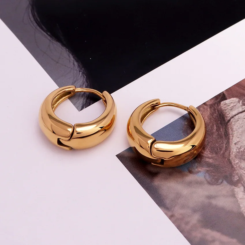 Fashion jewelry wholesale Chunky Tarnish Free 18k pvd gold plated 316l stainless steel Hoop earrings For women