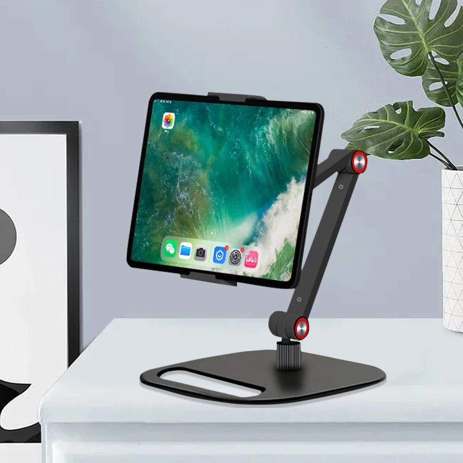 Double arm design flexible swivel adjustable desktop tablet stand aluminium foldable phone stand