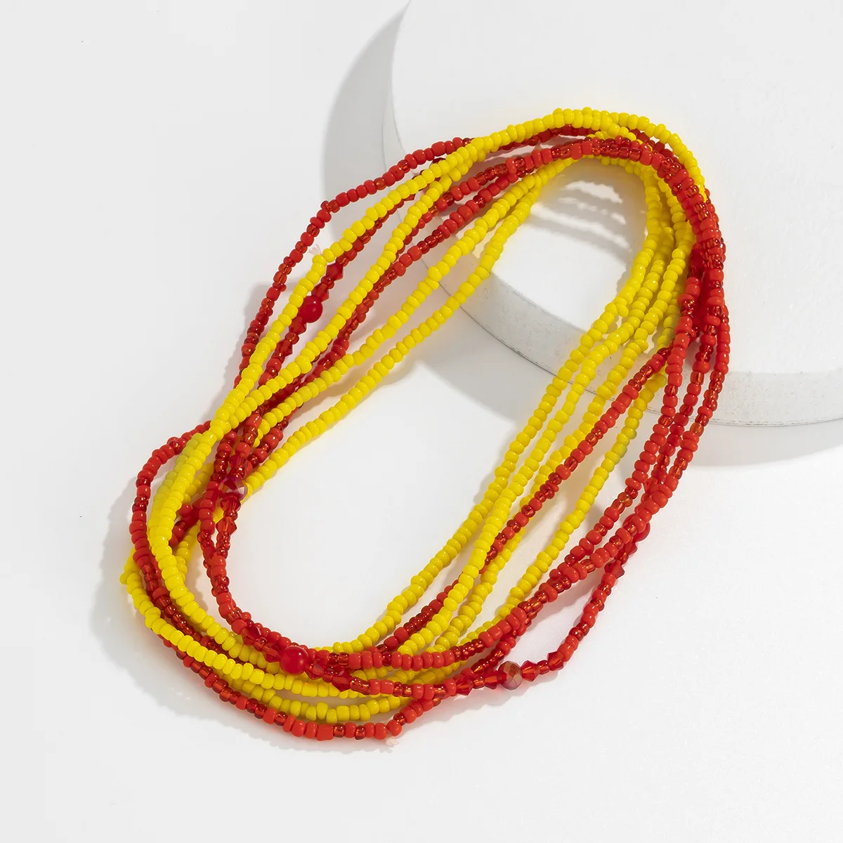 
Bohemian 4pcs Set Red Yellow Seed Beads Body Chain Elastic Colorful Irregular Seed Beads Waist Chain For Women 