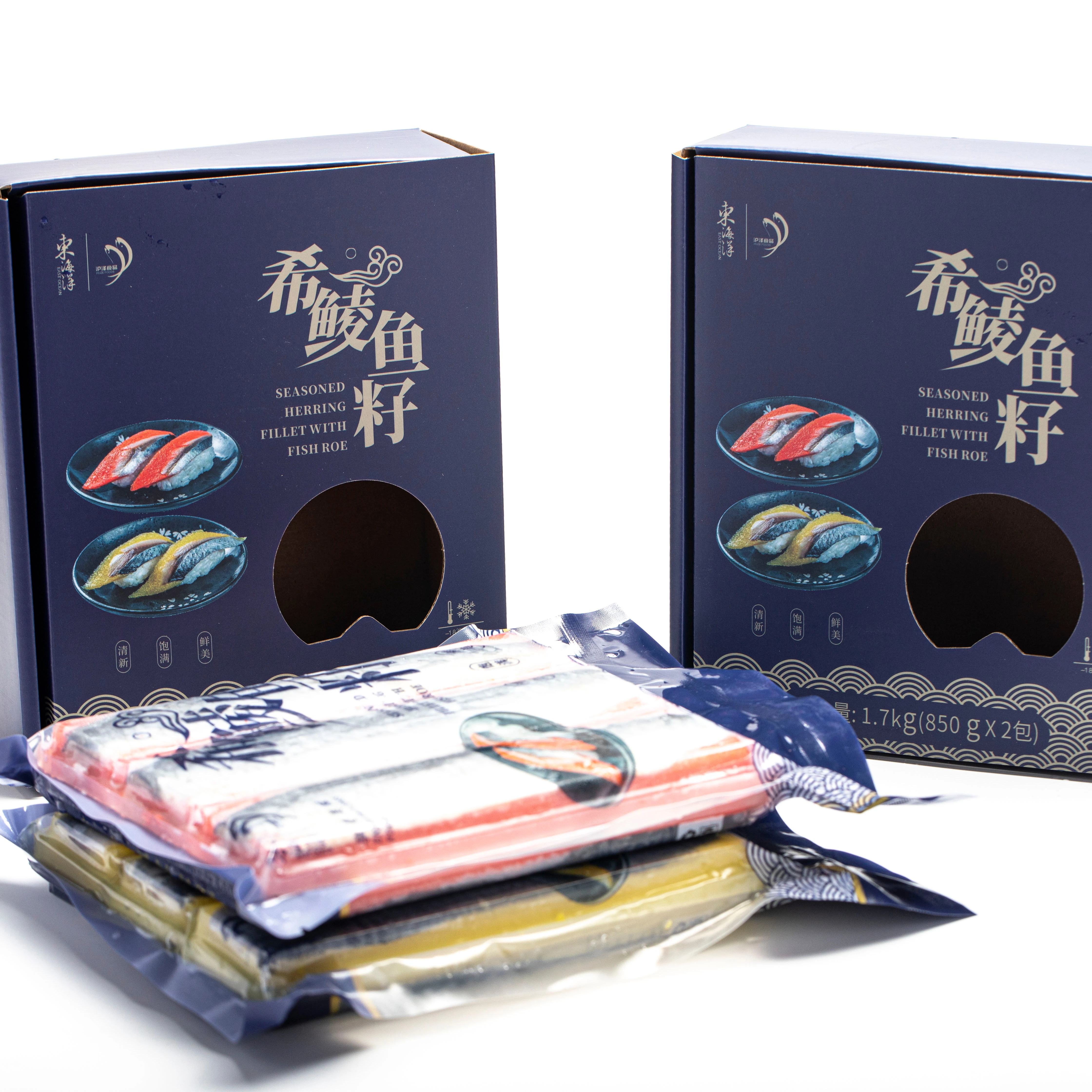 FROZEN SEASONED FISH ROE WITH HERRING FILLETS