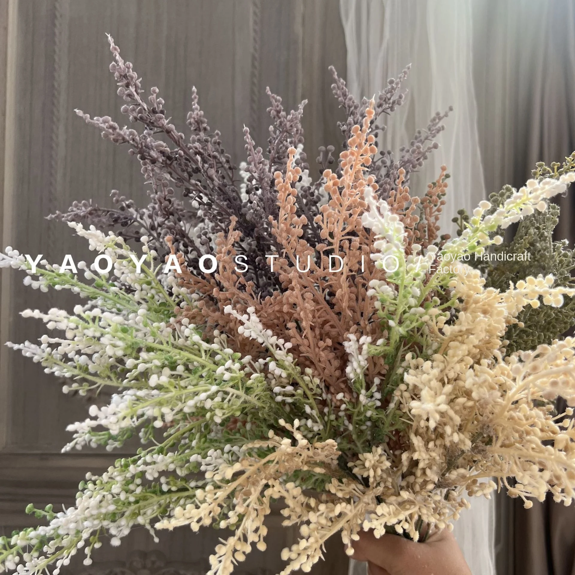 5 Fork Retro Style Grape Fruit Holding Flower Millet Grass Forest Green Plant Home Decoration Material Plastic simulated