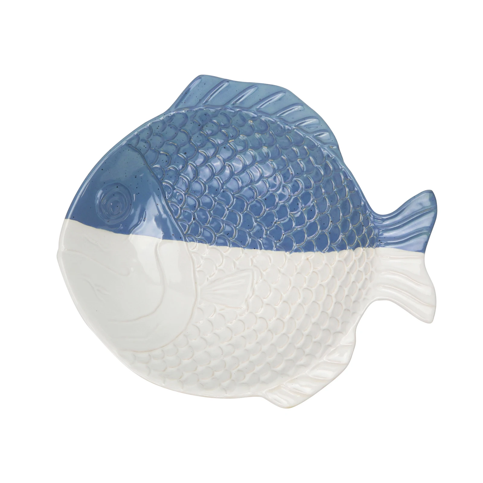 Redeco Ocean Style Tableware Creative Ceramic Fish Shape Dinner Plate Nordic Blue And White Ceramic Tableware