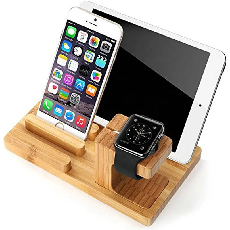 Factory Price Multiple Function Charger Top Selling Cell Phone Bamboo Charging Station Dock Wooden Phone Docking Station