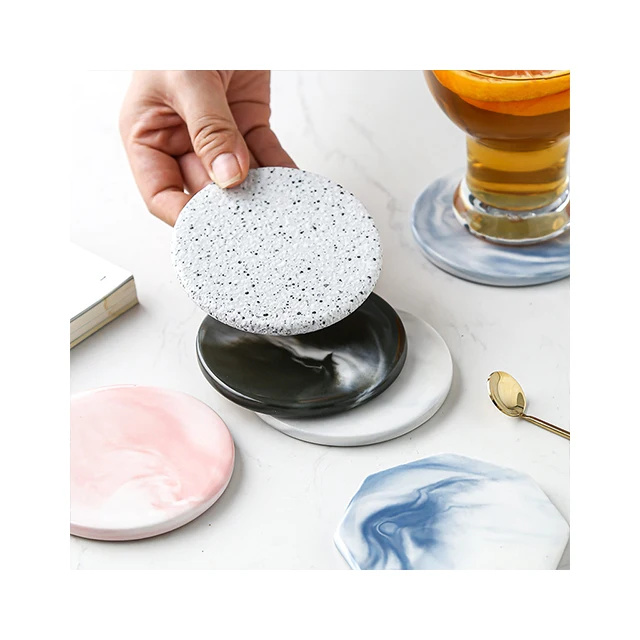 Chinese ink style Marble ceramic Seal plate with Insulation mat coasters for kitchen drinks and food