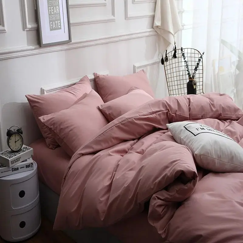 King Size Quilt 100% Cotton Satin Microfiber Pink Cover Comforter Bedding Set For Bedroom