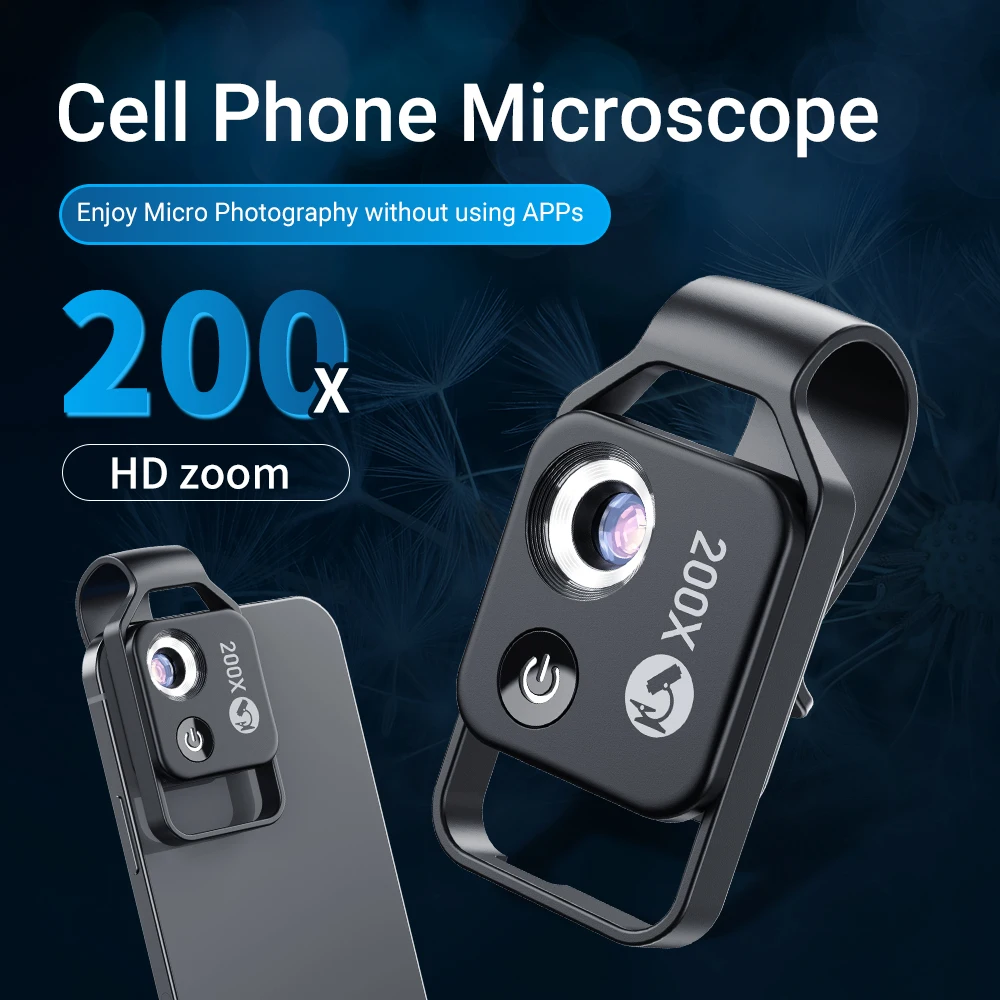 Mobile Camera lens 200X Pocket Zoom LED Magnifier Clip-On Mobile Phone Microscope Macro Lens for Jewelry/Insects /science