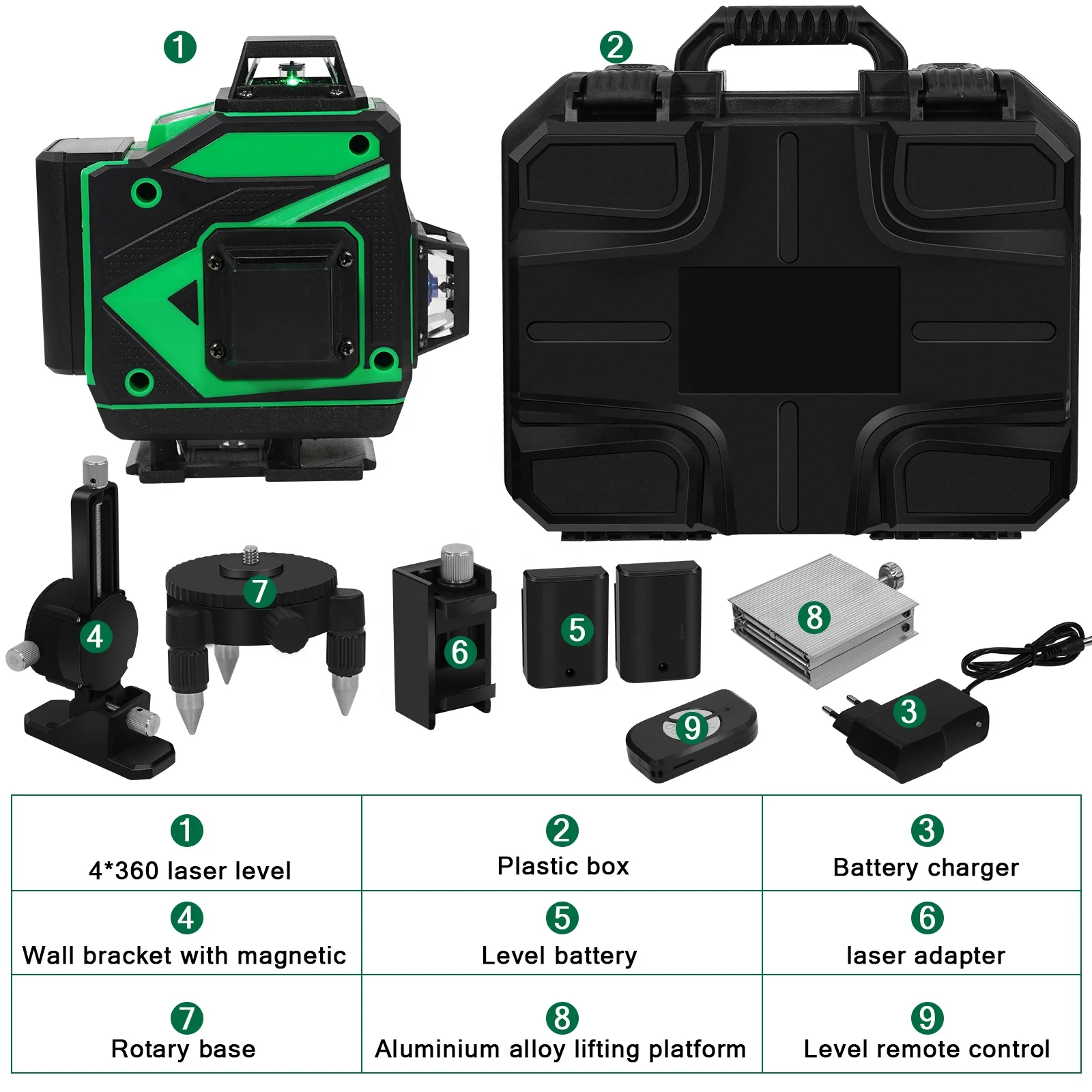 ACSTFR High Accuracy Self-leveling 360 Degree Horizontal Vertical 16 Lines Green Laser Level Meter With 2 Batteries