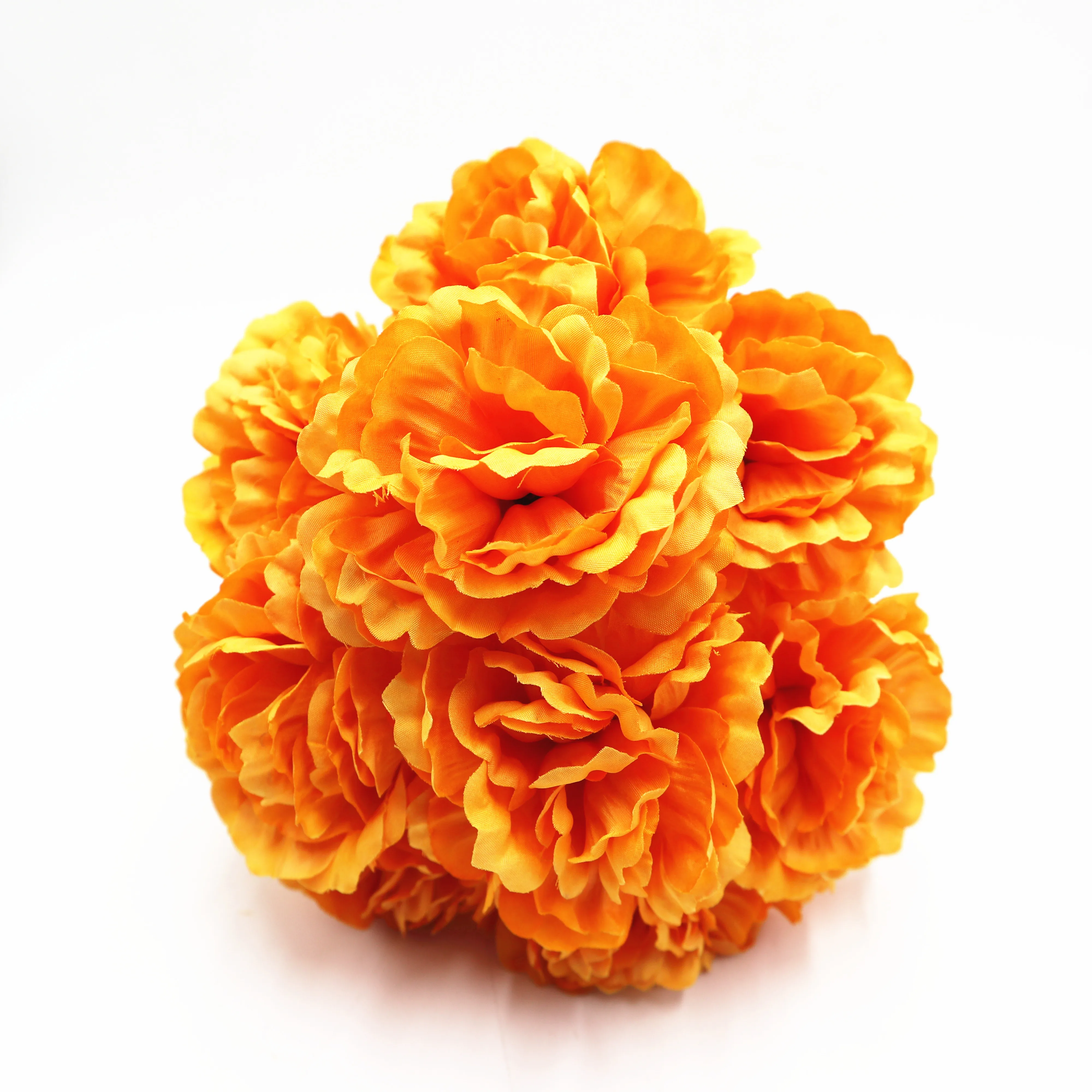 Orange Artificial Marigold Flowers Bulk Ball Bouquets by Factory Direct Silk Flowers Arrangement for  Centerpiece Flower