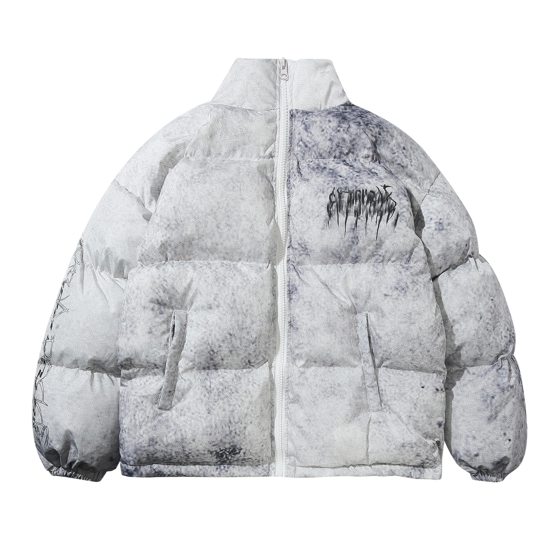 OEM Custom Design High Street Psychedelic Smoke Print Hip Hop Padded Parkas Mens Coats Oversize Casual Warm Thick Puffer Jacket