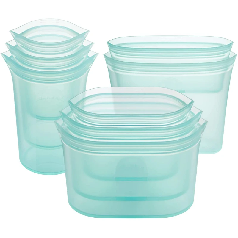 8 Pack Recyclable Biodergadable Fresh Sealed Zip Freezer Leakproof Zipper Stand Up Reusable Platinum Silicone Food Storage Bag