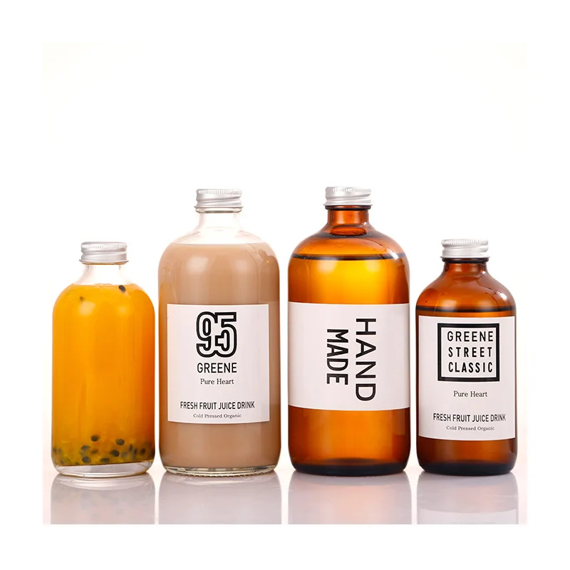 Wholesale 8oz 16oz 32oz Clear Amber Glass Round Boston glass Bottle Beverage Coffee Kombucha Glass Bottle