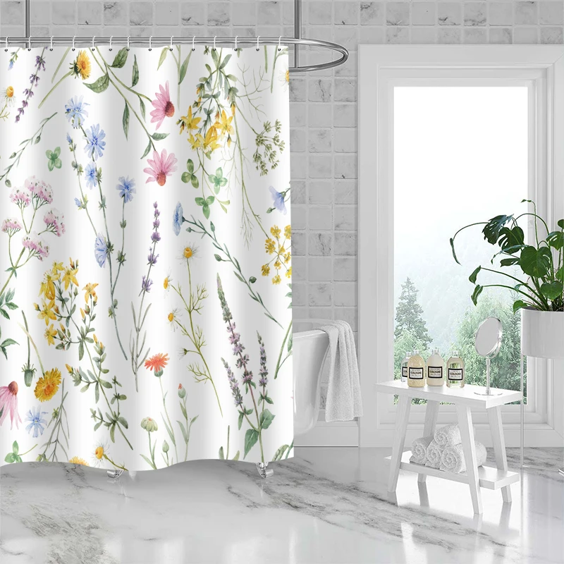 2024 Hot Selling Home Decoration Small Flower Curtain Bathroom Partition Waterproof Shower
