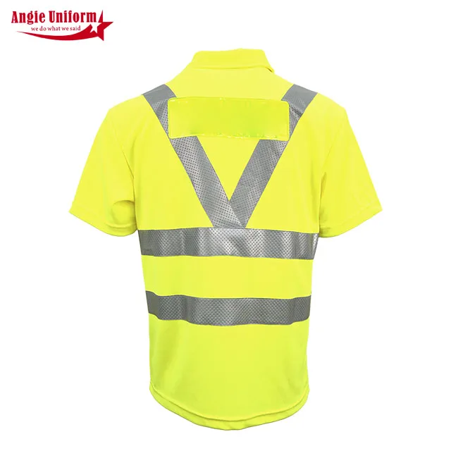 custom logo wholesale hi vis safety yellow shirts high visibility construction  t shirt reflective workwear polo