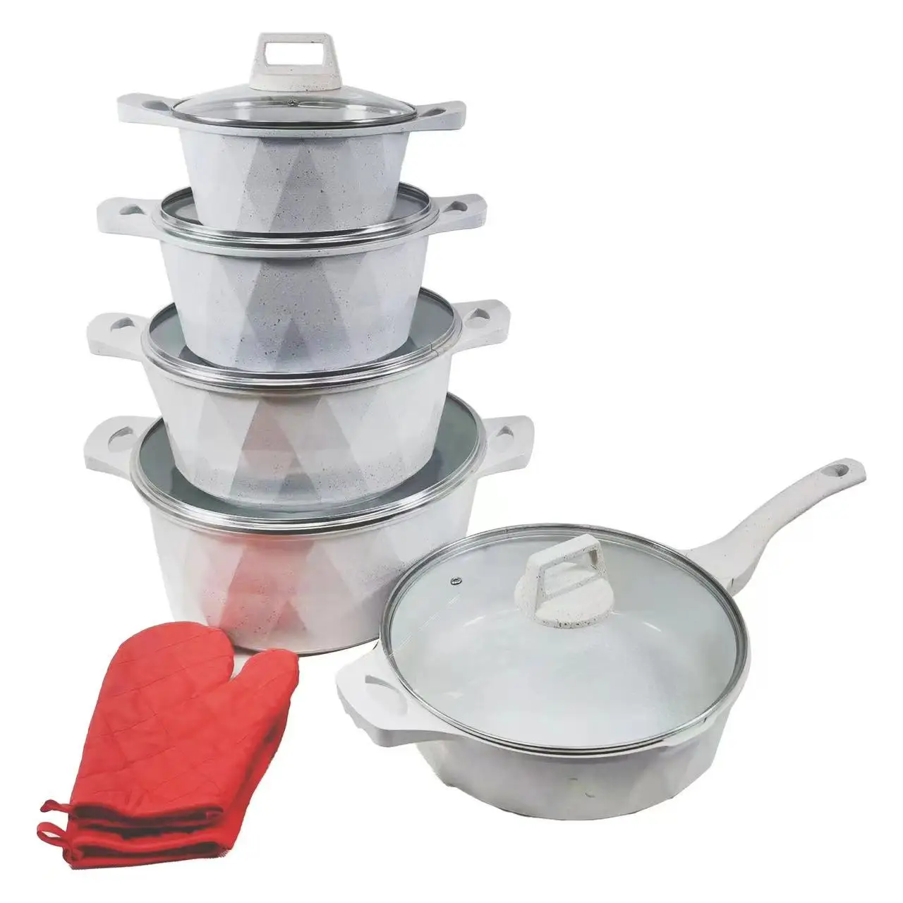 Manufacturers 12Piece  Double Layer Bottom Casserole Induction Stock Pot Cooking Frying Pan Cookware Sets Granite Aluminum