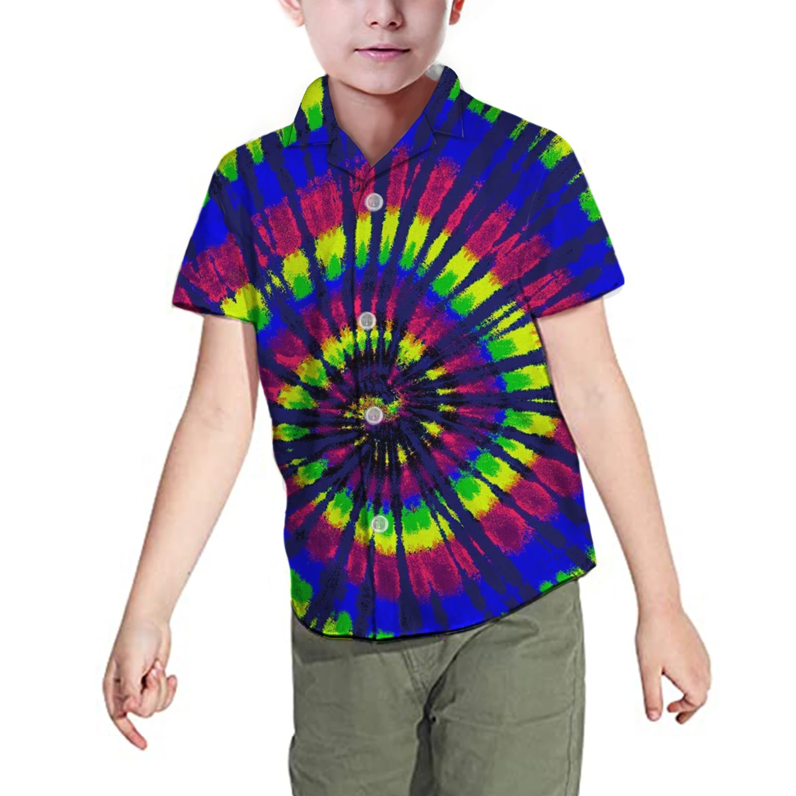 
Colorful Designer Kids Tie Dye Shirts Casual Children Boys Summer Tops Blouse Fashionable Student Short Sleeve Clothings In Bulk 