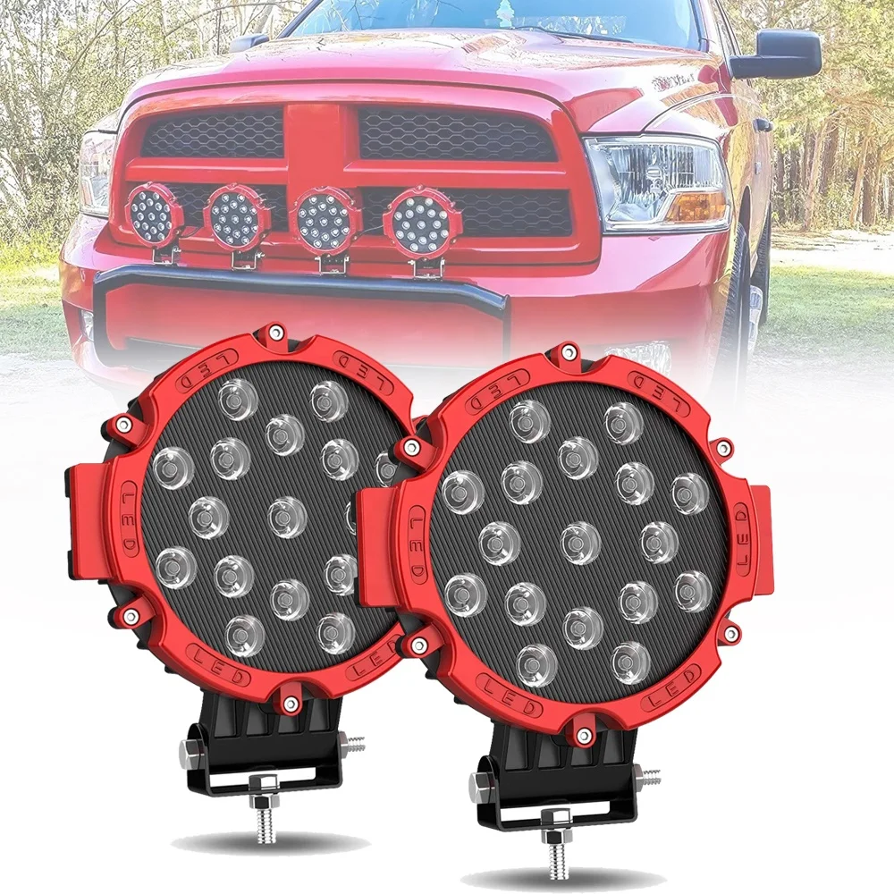 2Pcs Red Cover Driving Lamps with Mounting Bracket LED Fog Lights for Offroad Truck Car ATV SUV Hunter