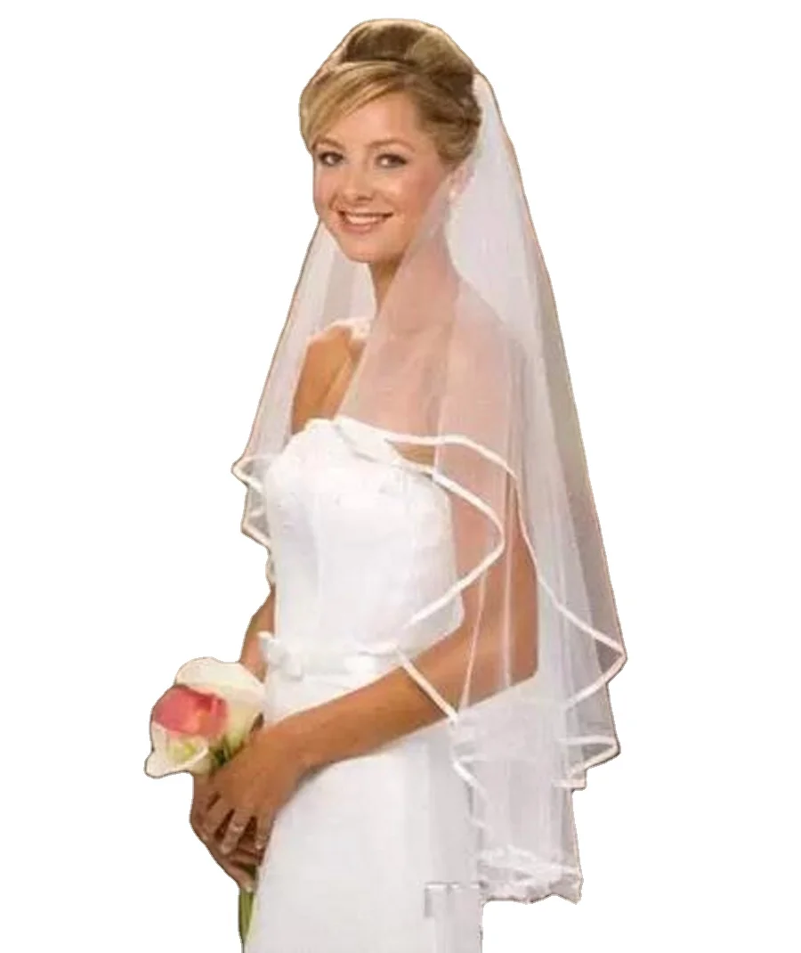 Фата свадебная короткая двухслойная с гребнем, простая белая, для невесты, свадебные аксессуары, 2021