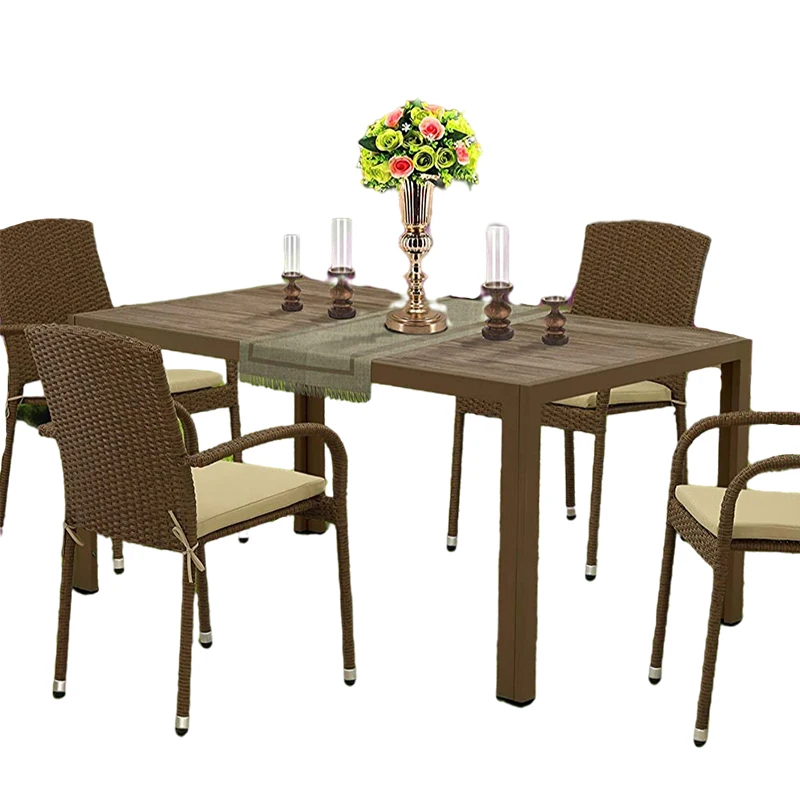 Уличная мебель включает в себя патио стол и 4 балкона двора кресло плетеная корзина Обеденный Сервиз из льняной ткани подушки