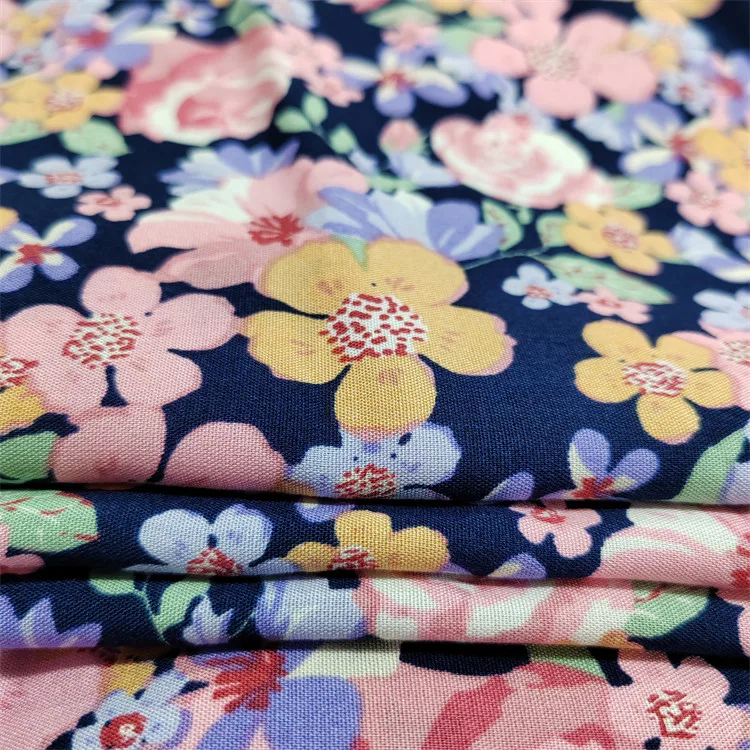 Wholesale Custom 100gsm 120gsm 6 yards Rayon & Viscose & Modal Fabric Like Cotton Floral Print Fabric