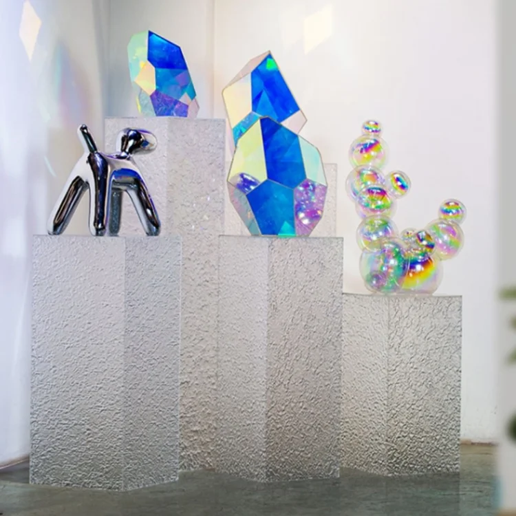 Hot Sell Ice Crack Acrylic 5 Sided Display Box Crystal Water Ripple Acrylic Handbag Plinths Display Stand