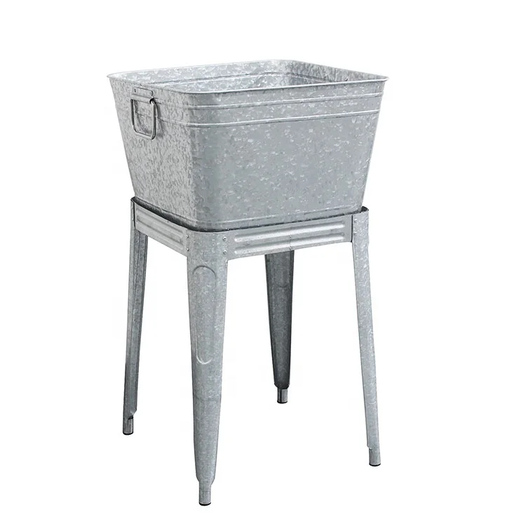 Galvanized Metal Party Ice bucket With Stand Ice Bucket Drink Cooler with Stand and Tray