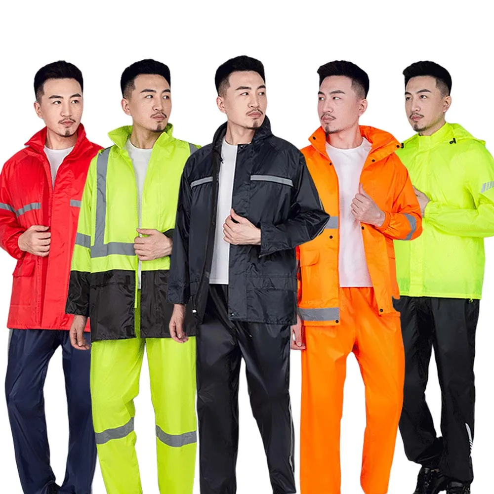 Wholesale reflective double layer food delivery oxford safety raincoat suit polyester pvc fabric rain coat set for work