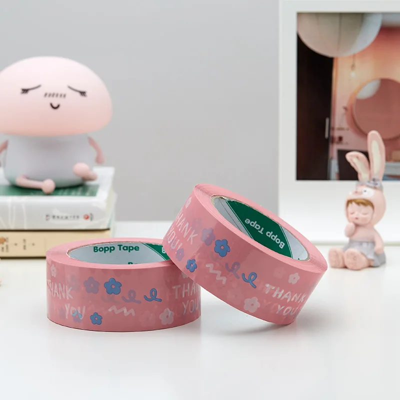 Custom Printed 100M  Pink Blue THANK YOU Bopp Packing Shipping Tape for Sealing Box