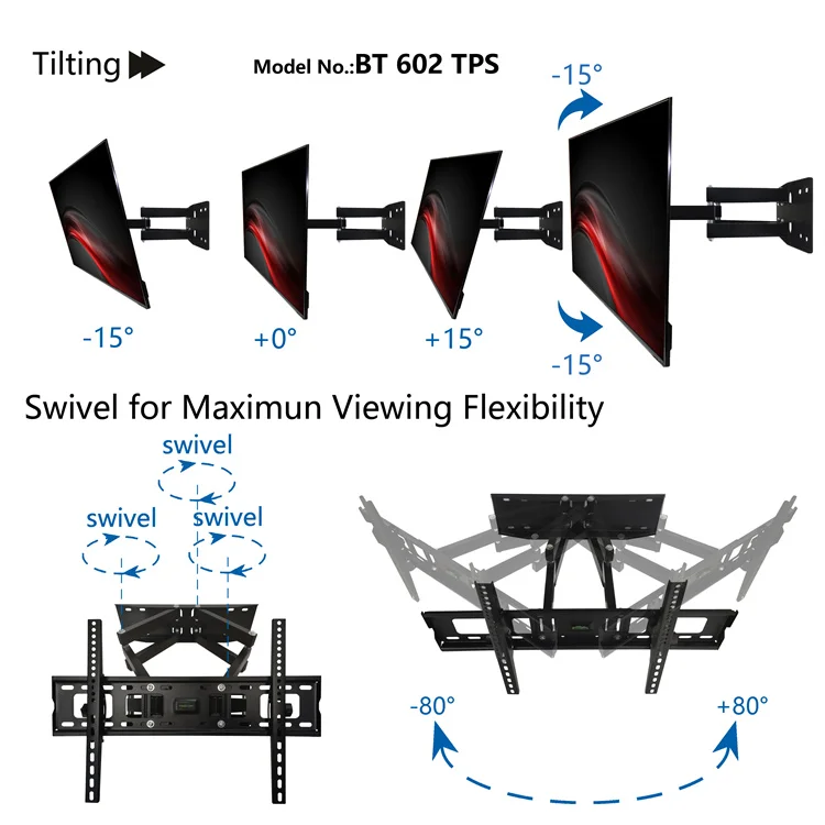 Настенное крепление для телевизора, Гибкая Металлическая Вешалка с двойными кронштейнами для телевизоров 32-80 дюймов, большой размер, с плоским экраном