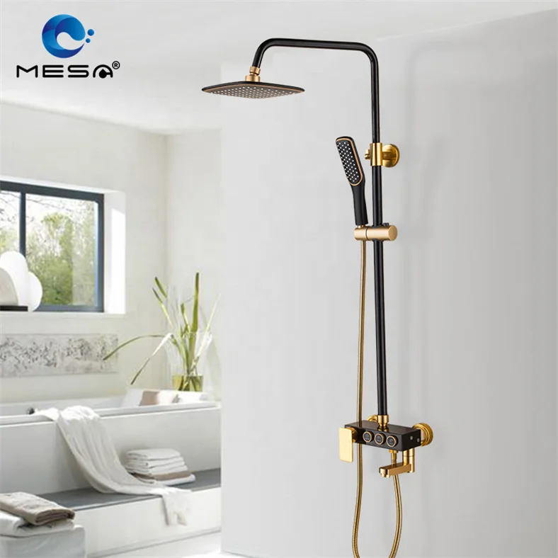 MESA black gold shower unit shower hand set with bathtub outlet and sliding bar