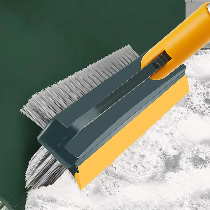 DS3861 Grout Brush Scrape Stiff Bristle Cleaning Scrub Brush with Squeegee 2 in 1 Floor Brush Scrubber with Long Handle